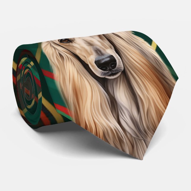 Holiday Afghan Hound Dog Red Plaid Christmas Krawatte (Gerollt)