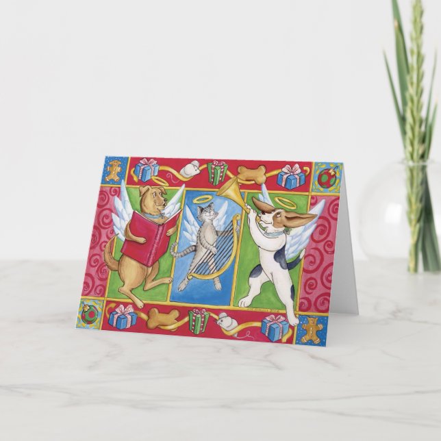 Holiday Angel Pets Feiertagskarte (Vorderseite)