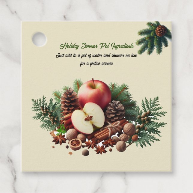 Holiday Apple Scented Simmer Pot Gefallen Tags Geschenkanhänger (Vorderseite)