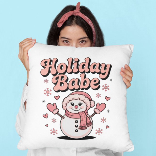 Holiday Babe Cute Pink Snowman Kissen (Von Creator hochgeladen)