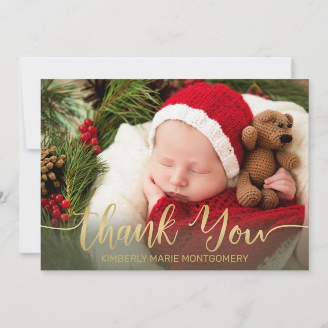 Holiday Baby Birth Gold Script Typografie Red Ankündigung (Vorderseite)