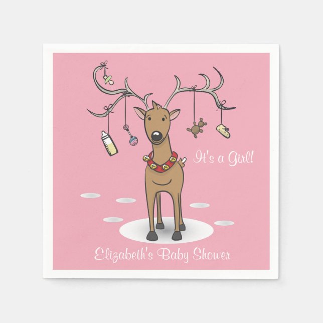 Holiday Baby Shower Girl Christmas Pink Napkin Serviette (Vorderseite)