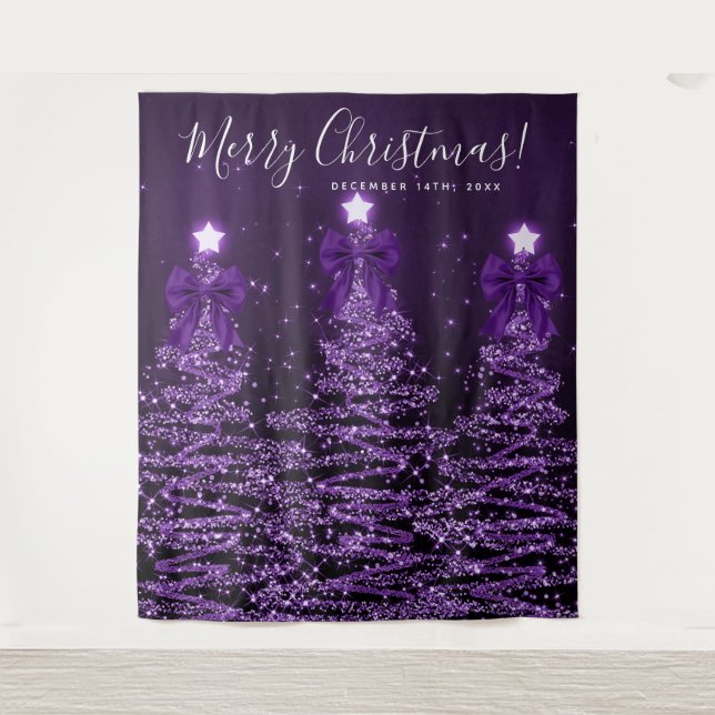 Holiday Backdrop Purple Christmas Trees Bows Wandteppich (Vorderseite)