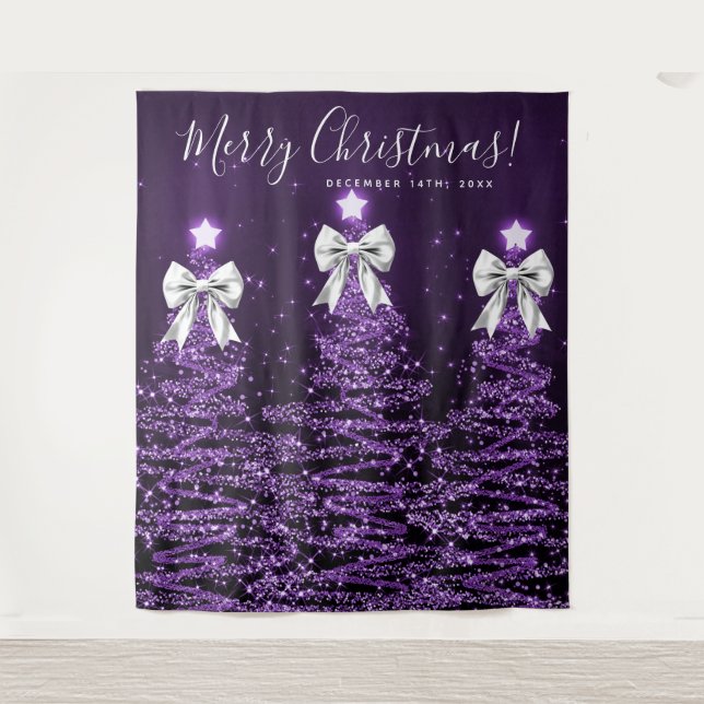 Holiday Backdrop Purple Christmas Trees Silver  Wandteppich (Vorderseite)