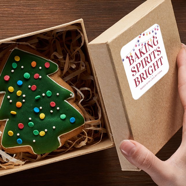 Holiday Baking Spirituosen Bright String Lights Quadratischer Aufkleber (Holiday Baking Spirits Bright String Lights Square Sticker)