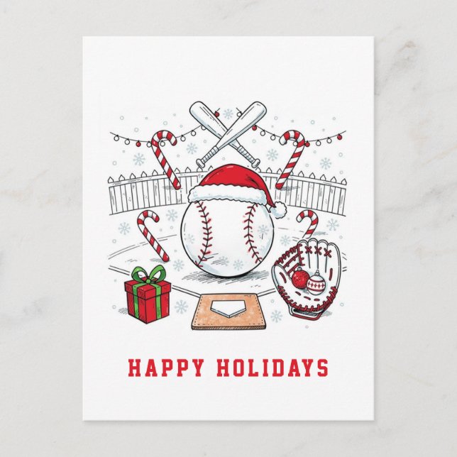 Holiday Baseball Christmas Cards Feiertagspostkarte (Vorderseite)