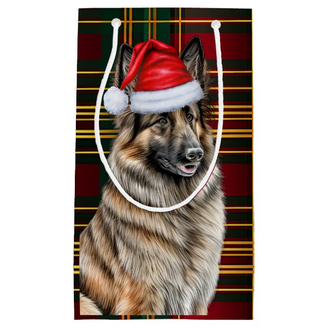 Holiday Belgische Tervuren Dog Fun Karierte Weihna Kleine Geschenktüte (Vorderseite)