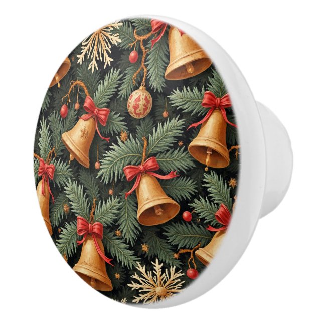 Holiday Bells, Decorative Christmas Pattern, Keramikknauf (Rechts)