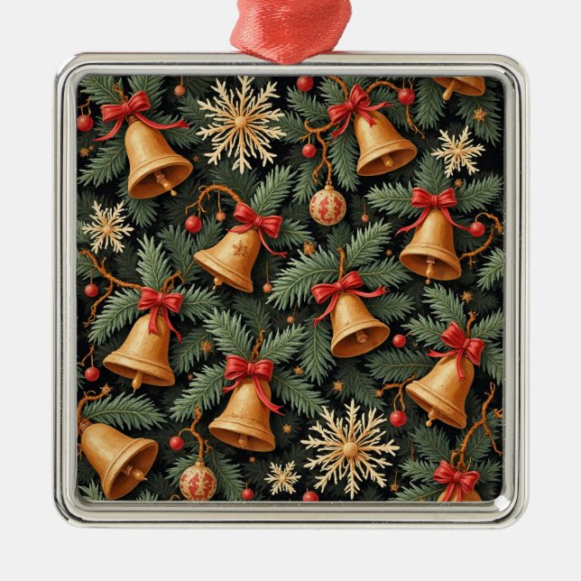 Holiday Bells, Decorative Christmas Pattern, Ornament Aus Metall (Vorne)