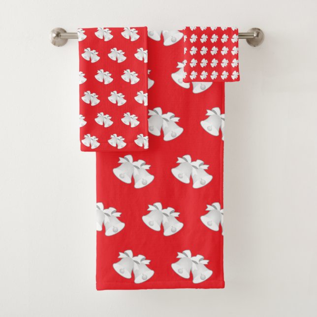 Holiday Bells Wiederholen Weihnachten Hochzeit rot Badhandtuch Set (Insitu)