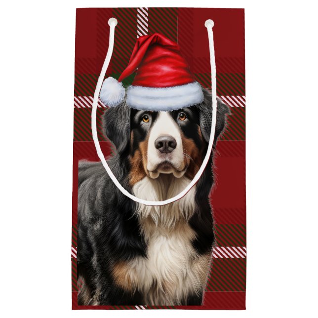 Holiday Bernese Mountain Dog Fun Karierte Weihnach Kleine Geschenktüte (Vorderseite)