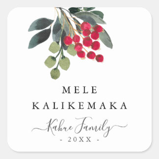 Holiday Berries Mele Kalikemaka Skript Custom Text Quadratischer Aufkleber