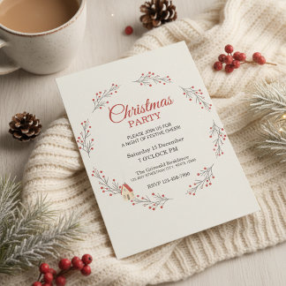 Holiday Berry Branch Christmas Party Invitation Einladung