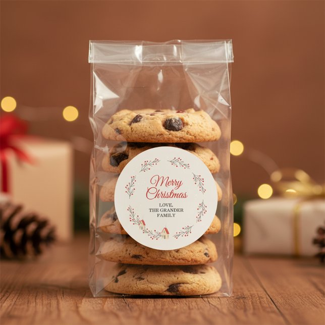 Holiday Berry Branch Christmas Runder Aufkleber (Elegant Merry Christmas Classic Round Sticker)