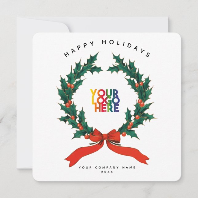 Holiday Berry Wreath Business Logo Christmas Card (Vorderseite)