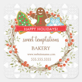 Holiday Berry Wreath Weihnachts-Cookie Square Stic Quadratischer Aufkleber