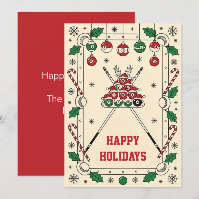 Holiday Billiard player Christmas Cards Feiertagskarte (Vorne/Hinten)