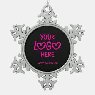 Holiday Black and Hot Pink Business Logo Site Schneeflocken Zinn-Ornament