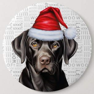 Holiday Black Lab Santa Dog auf dem Hintergrund de Button