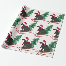 Holiday Black Lab Xmas Tree Schlitten Geschenkpapier