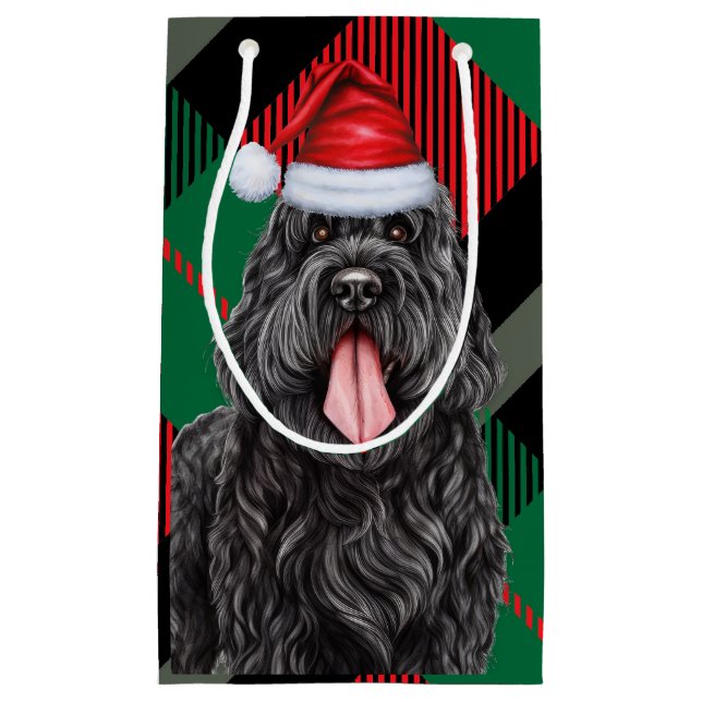Holiday Black Russian Terrier Karierte Weihnachten Kleine Geschenktüte (Vorderseite)