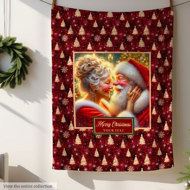 Holiday Blanket Gemütlich Burgund Gold Weihnachten Fleecedecke (Holiday Blanket Cozy Burgundy Gold Christmas Santa Design)
