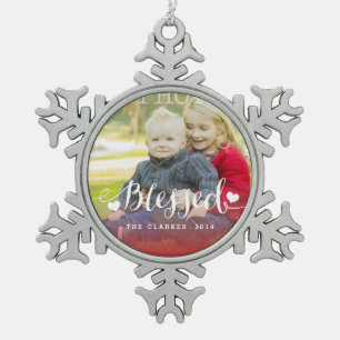 Holiday Blessings Festlicher Foto Schneeflocken Zinn-Ornament