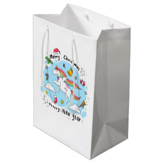 Holiday Blessings Unicorn Christmas Gift Bags Mittlere Geschenktüte