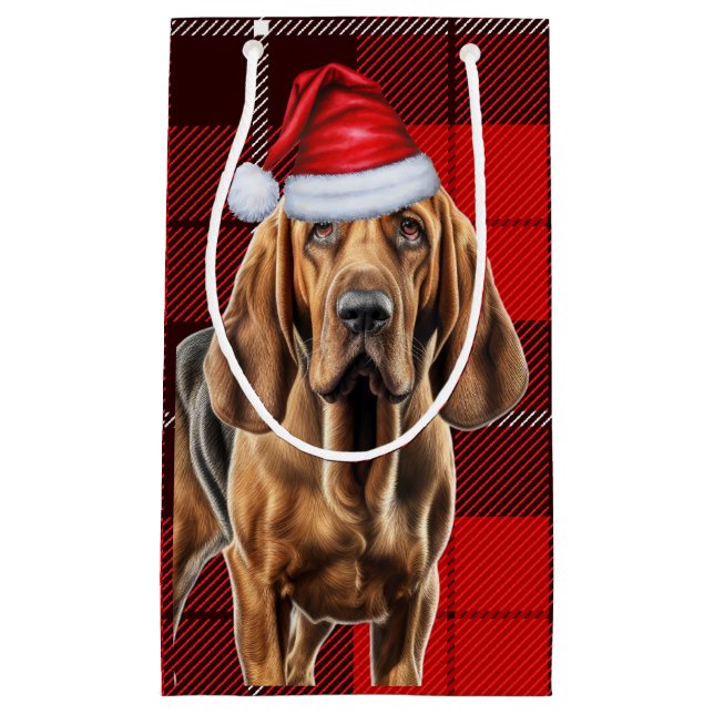 Holiday Bloodhound und festliche Karierte Weihnach Kleine Geschenktüte (Vorderseite)