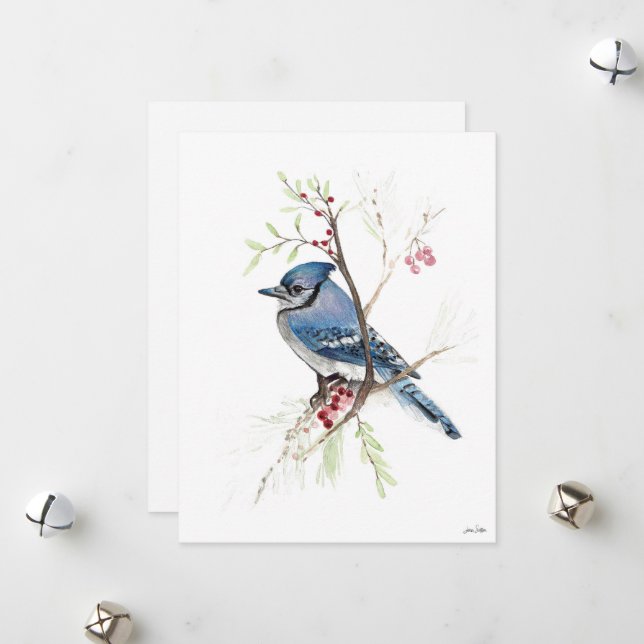 Holiday Blue Jay Art Feiertagskarte (Vorderseite/Rückseite Beispiel)