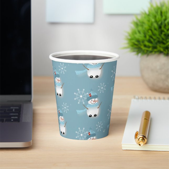 Holiday Blue Paper Cups mit Niedlichem Snowman-Mus Pappbecher (InSitu)