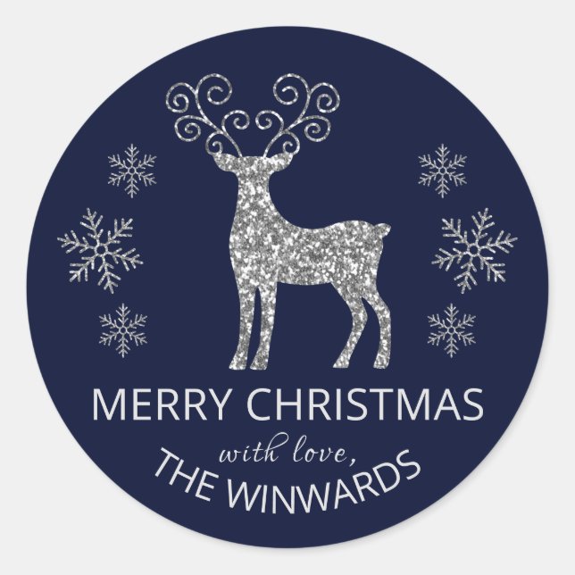 Holiday Blue & Silver Glitzer Weihnachten Schneefl Runder Aufkleber (Vorderseite)