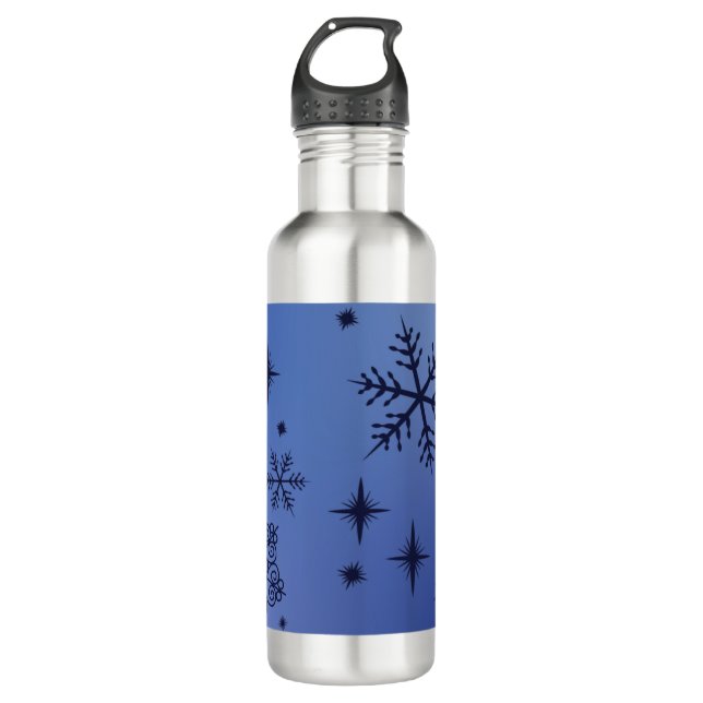 Holiday Blue Snow Flakes Edelstahlflasche (Vorderseite)