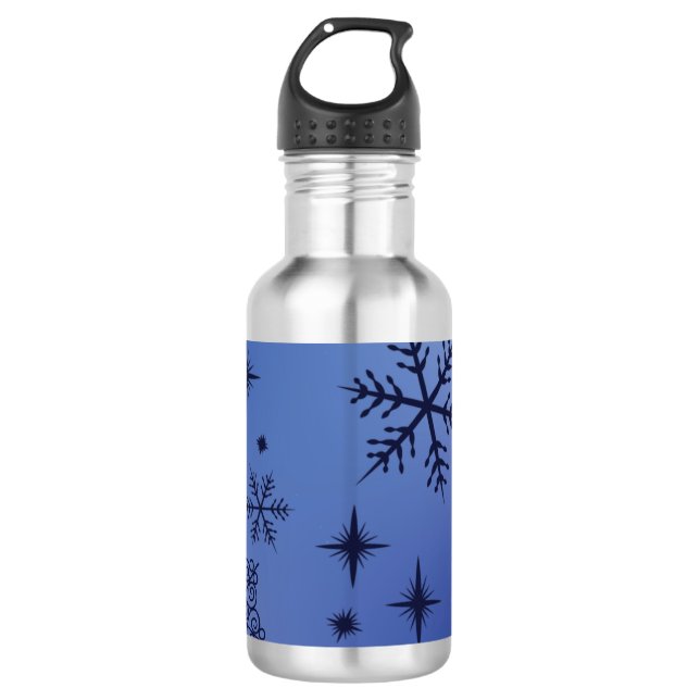 Holiday Blue Snow Flakes Edelstahlflasche (Vorderseite)