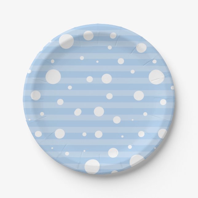 Holiday Blue Snow & Stripes Polka Dot Teller (Vorderseite)