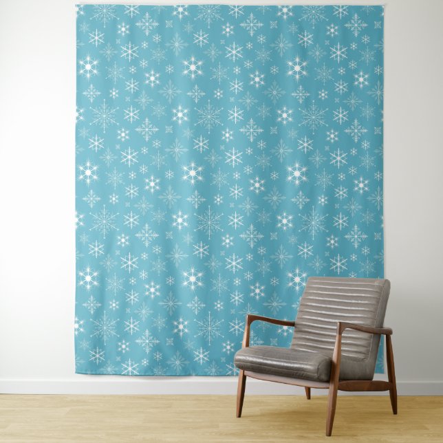 Holiday Blue Snowflake Muster Wall Tapestes Wandteppich (Beispiel)