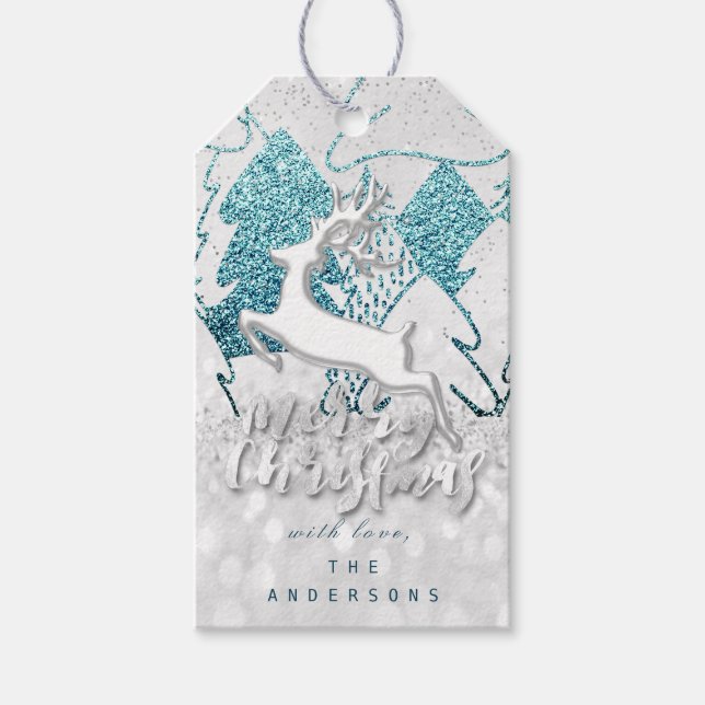 Holiday Blue Spark Herbst Weihnachts Rentier Gray Geschenkanhänger (Vorderseite)