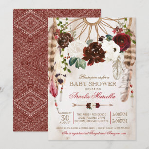Holiday Boho Dreamcatcher Rustic Baby Shower Einladung