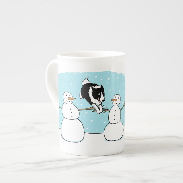Holiday Border Collie Agility Hund mit Snowmen Prozellantasse (Vorderseite Links)