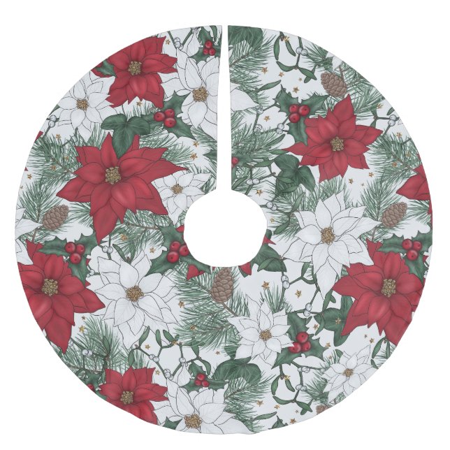  Holiday Botanical Accent in Red, Green & White Polyester Weihnachtsbaumdecke (Vorderseite)