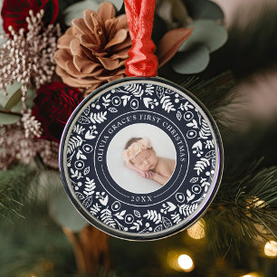 Holiday Botanical Erstes Weihnachtsfest des Kind Ornament Aus Metall