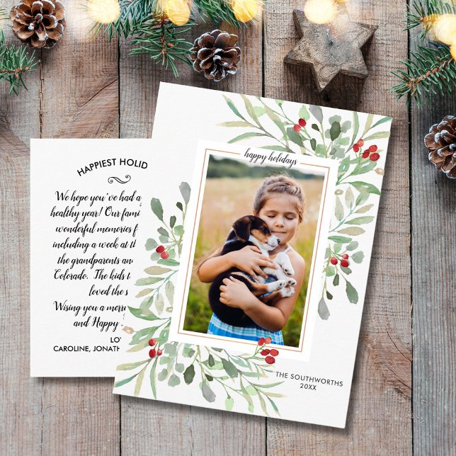 Holiday Botanicals Red Berries Family Foto Custom Postkarte (Von Creator hochgeladen)