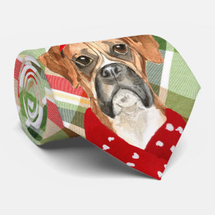 Holiday Boxer Dog Red and Green Plaid Christmas Krawatte