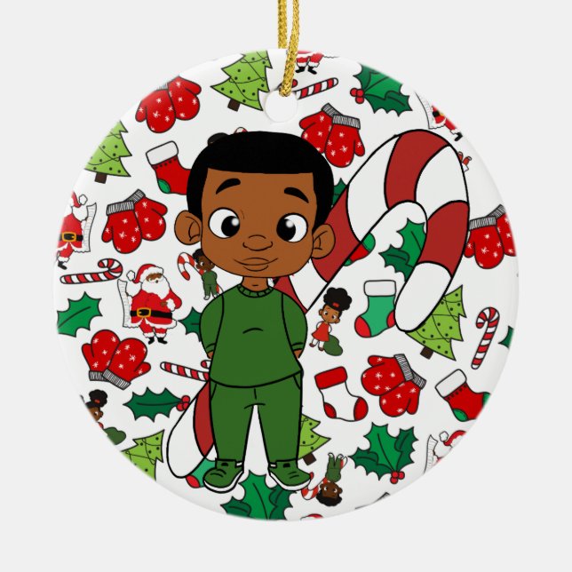 Holiday Boy Caramel Weihnachten Keramik Ornament (Vorne)