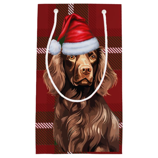 Holiday Boykin Spaniel Dog Karierte Weihnachten Kleine Geschenktüte (Vorderseite)