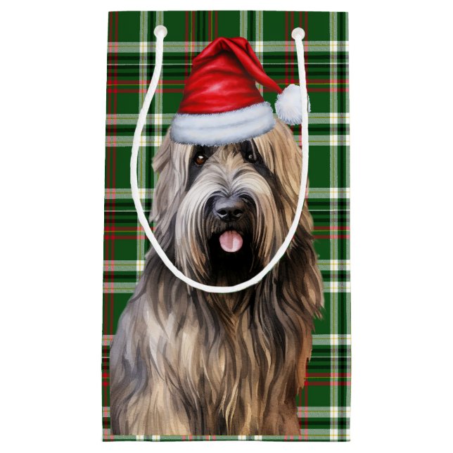 Holiday Briard Shepherd Dog Green Kariert Weihnach Kleine Geschenktüte (Vorderseite)