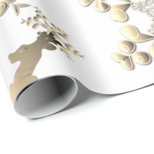 Holiday Bronzy Rentier Schneeflocken auf Weiß Geschenkpapier