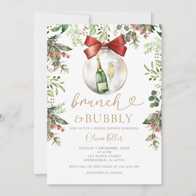 Holiday Brunch & Bubbly Christmas Bridal Shower  Einladung (Vorderseite)
