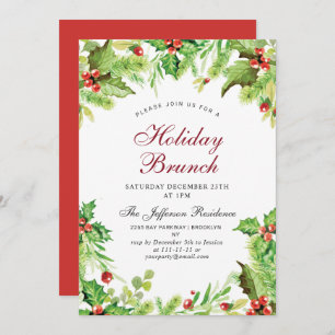 Holiday Brunch Red Holly Berry Weihnachten Einladung