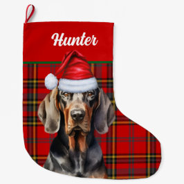 Holiday BT Coonhound Red Green Kariert Dog Name Großer Weihnachtsstrumpf